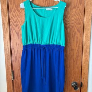 Calvin Klein Teal and Royal Blue Sleeveless Midi Dress